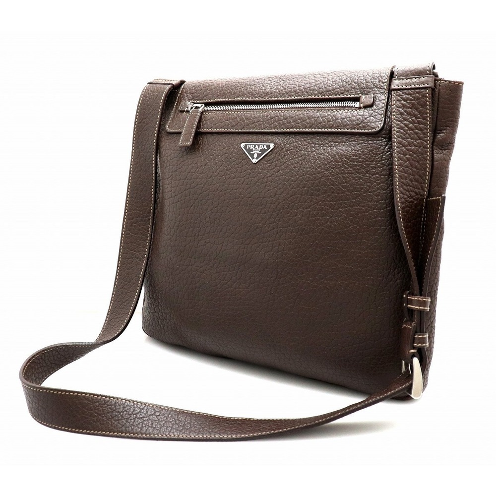 Prada Brown Messenger Bag Leather